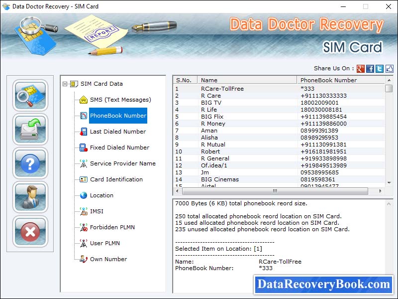 Screenshot of Sim Card Data Recovery 5.3.1.2