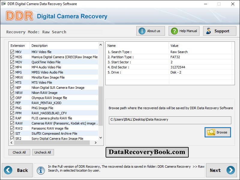 Screenshot vom Programm: Digital Camera Data Recovery Utility