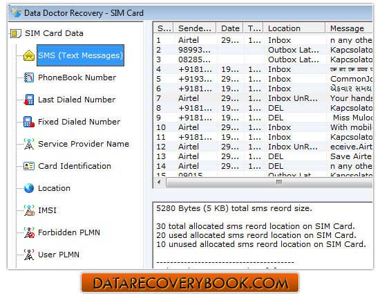 Screenshot of Corrupted SIM Card Recovery Software