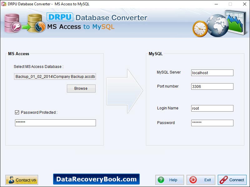 Download, MS access to MySQL, database, migration, software, conversion, tool, convert, migrate, selected, tables, save, data types, attributes, transfer, entire, indexes, translate, MDB, files, merge, destination, records, overwrite, source, format